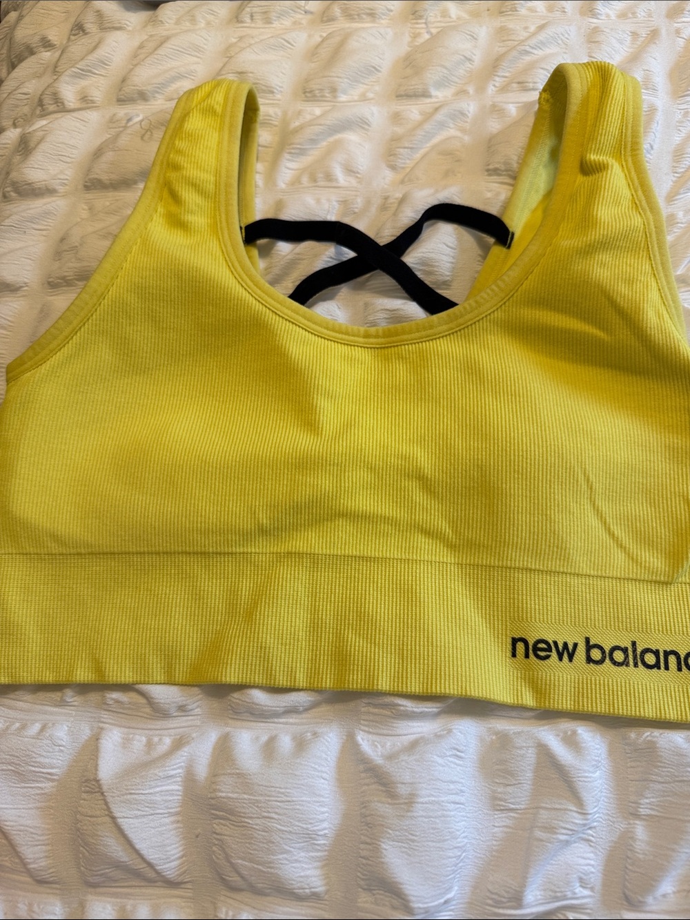 New Balance Yellow Ribbed Sports Crop with Black Straps
